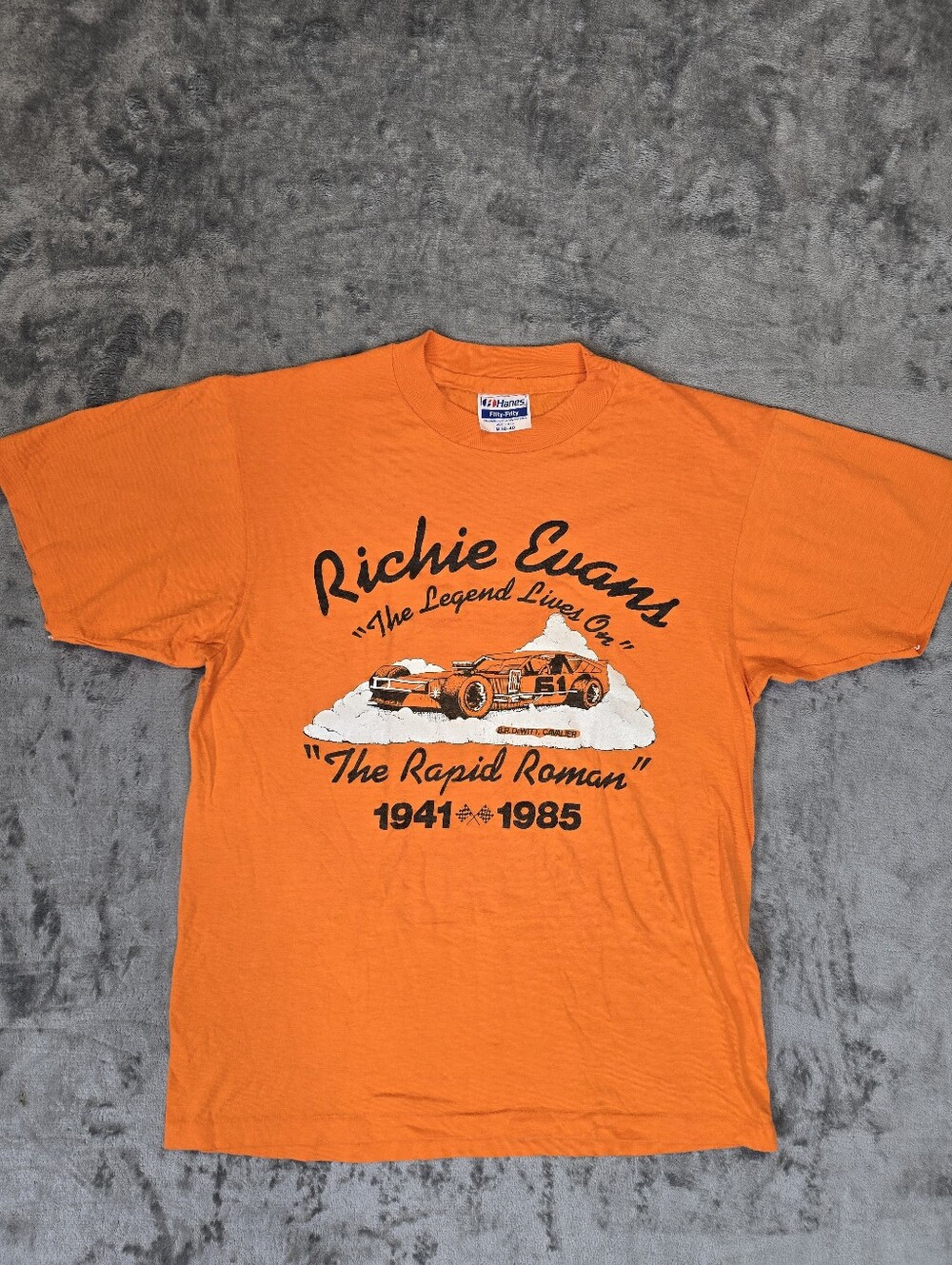 Vintage 80's Richie Evans Racing T Shirt Size Medium Orange